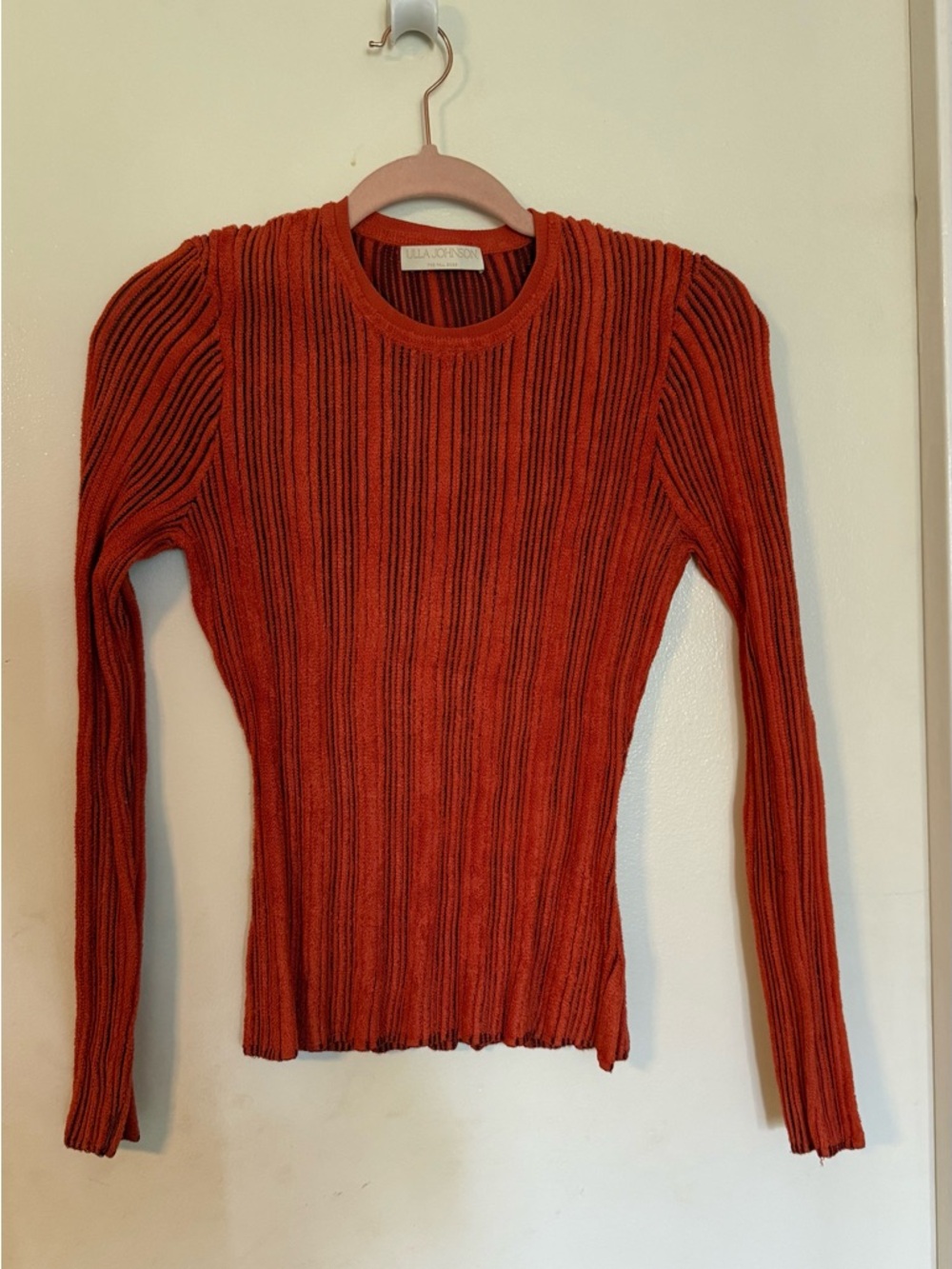 Ulla Johnson Rust Ribbed Long-Sleeve Crewneck Top